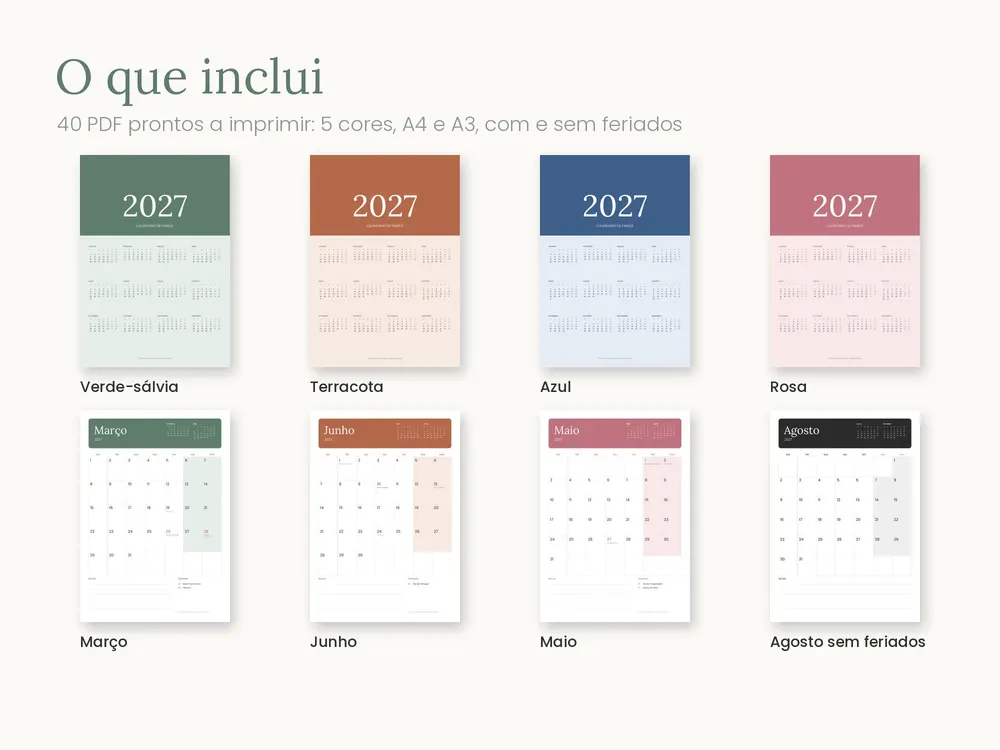 Calendário de Parede 2027: O que inclui