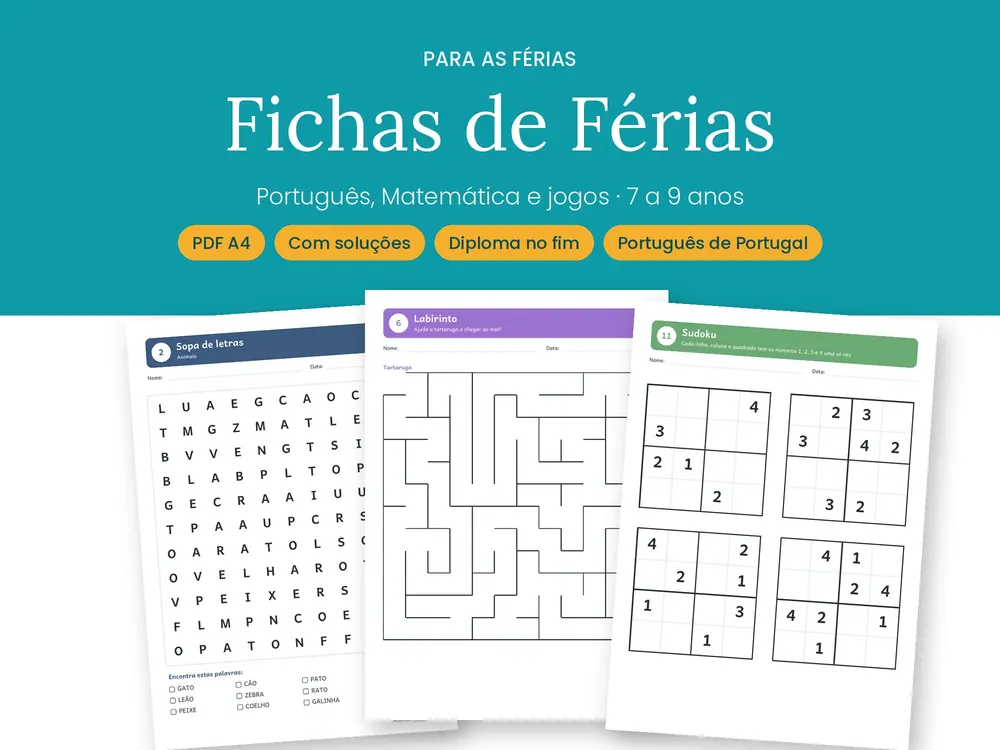 Primary Holiday Worksheets (Portuguese)