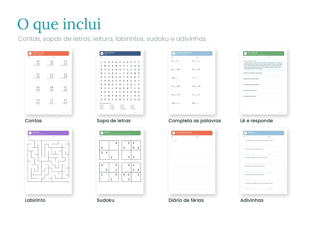 Fichas de Férias do 1.º Ciclo: O que inclui