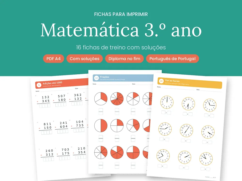 Year 3 Maths Worksheets (Portuguese)