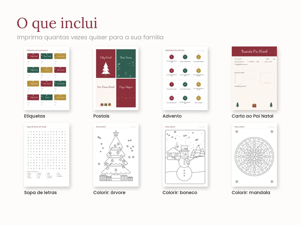 Christmas Printables Kit (Portuguese): What's included